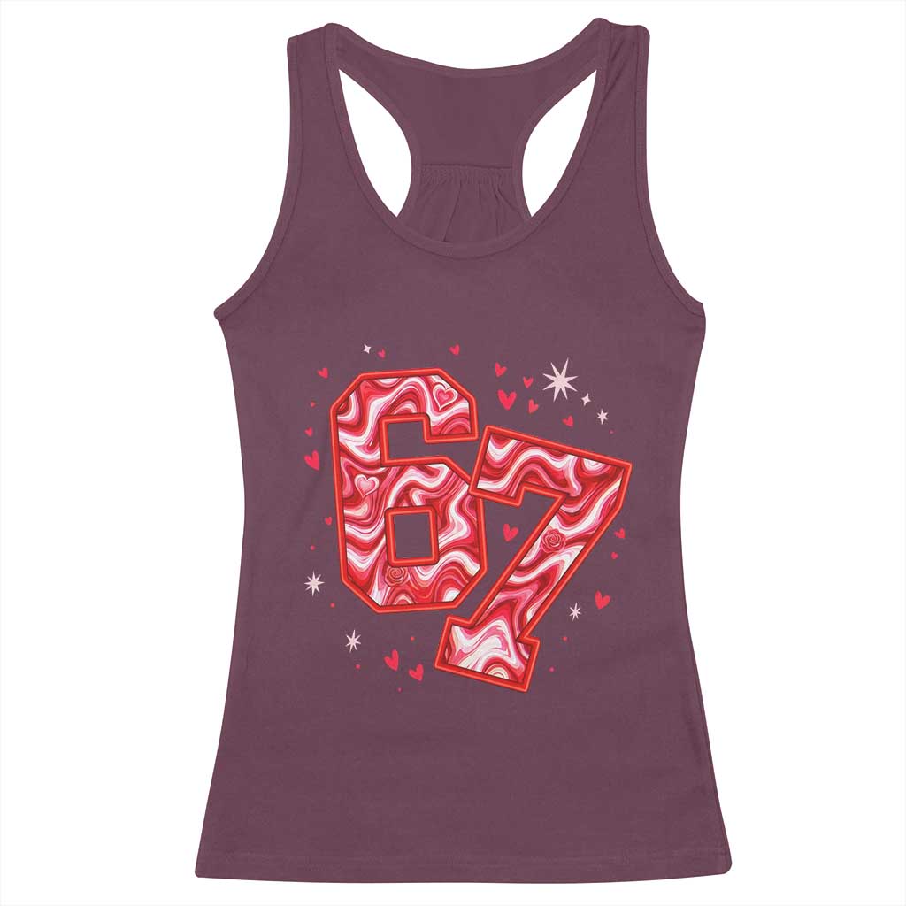 Glitch Swirl Effect Printed Six Seven Meme Racerback Tank Top Valentines Day Gift TS12 Maroon Print Your Wear