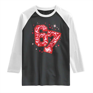 Glitch Swirl Effect Printed Six Seven Meme Raglan Shirt Valentines Day Gift TS12 Black White Print Your Wear