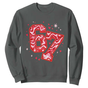 Glitch Swirl Effect Printed Six Seven Meme Sweatshirt Valentines Day Gift TS12 Dark Heather Print Your Wear