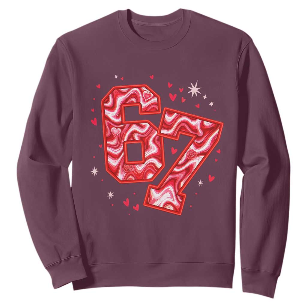 Glitch Swirl Effect Printed Six Seven Meme Sweatshirt Valentines Day Gift TS12 Maroon Print Your Wear