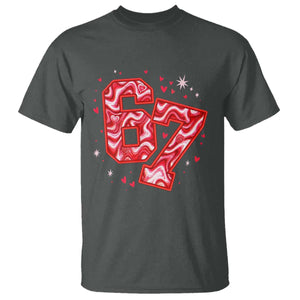 Glitch Swirl Effect Printed Six Seven Meme T Shirt Valentines Day Gift TS12 Dark Heather Print Your Wear