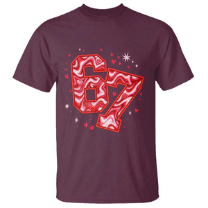Glitch Swirl Effect Printed Six Seven Meme T Shirt Valentines Day Gift TS12 Maroon Print Your Wear