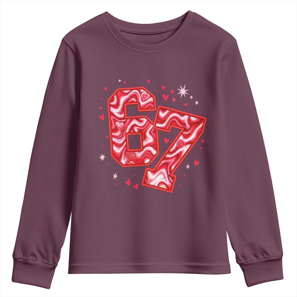 Glitch Swirl Effect Printed Six Seven Meme Youth Sweatshirt Valentines Day Gift TS12 Maroon Print Your Wear