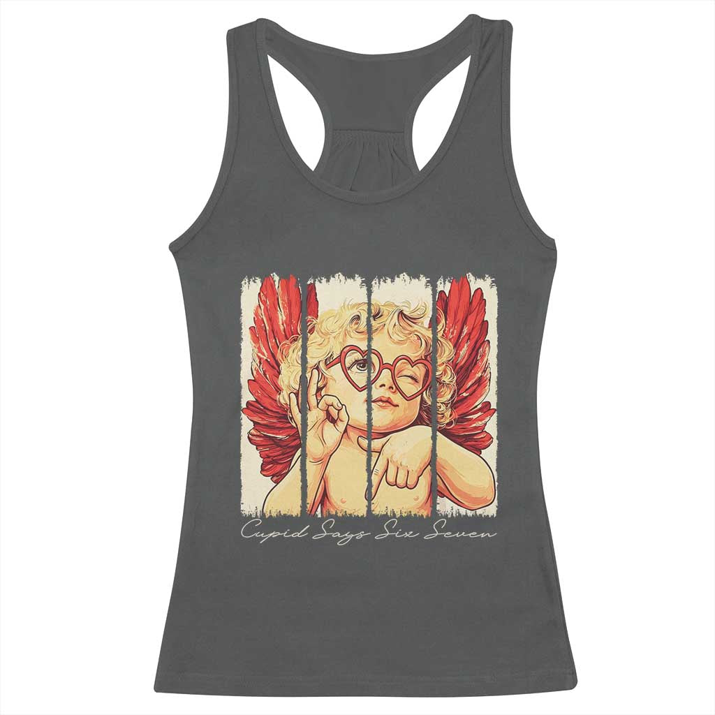 Retro Cupid Says Six Seven Racerback Tank Top 67 Valentines Day TS12 Dark Heather Print Your Wear
