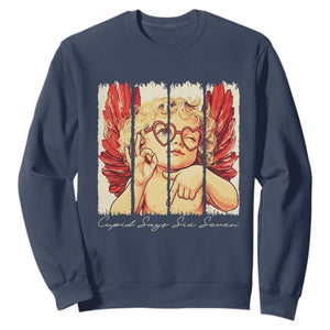 Retro Cupid Says Six Seven Sweatshirt 67 Valentines Day TS12 Navy Print Your Wear