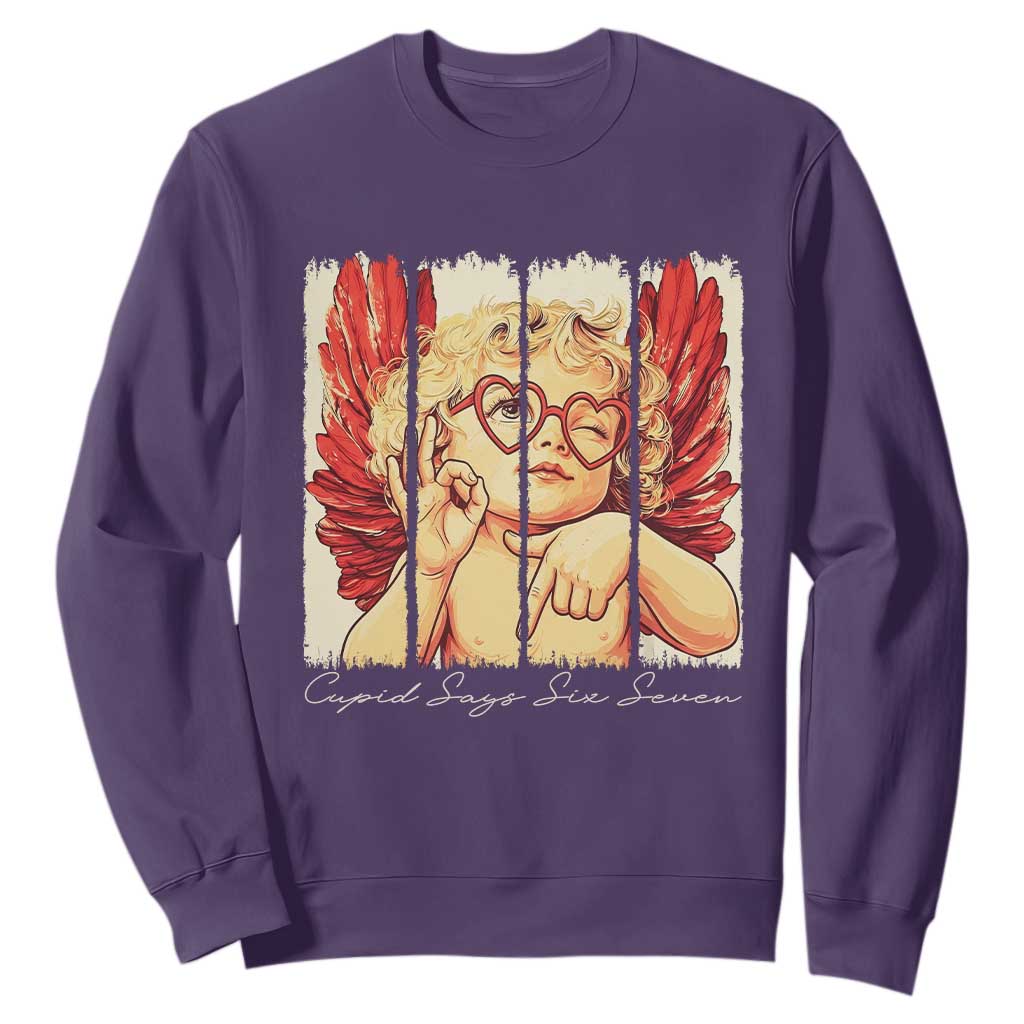 Retro Cupid Says Six Seven Sweatshirt 67 Valentines Day TS12 Purple Print Your Wear