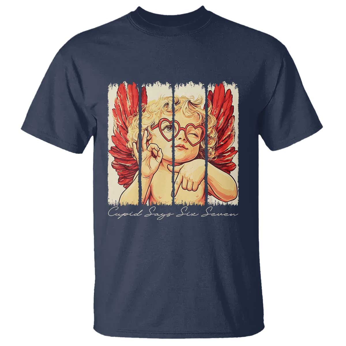 Retro Cupid Says Six Seven T Shirt 67 Valentines Day TS12 Navy Print Your Wear