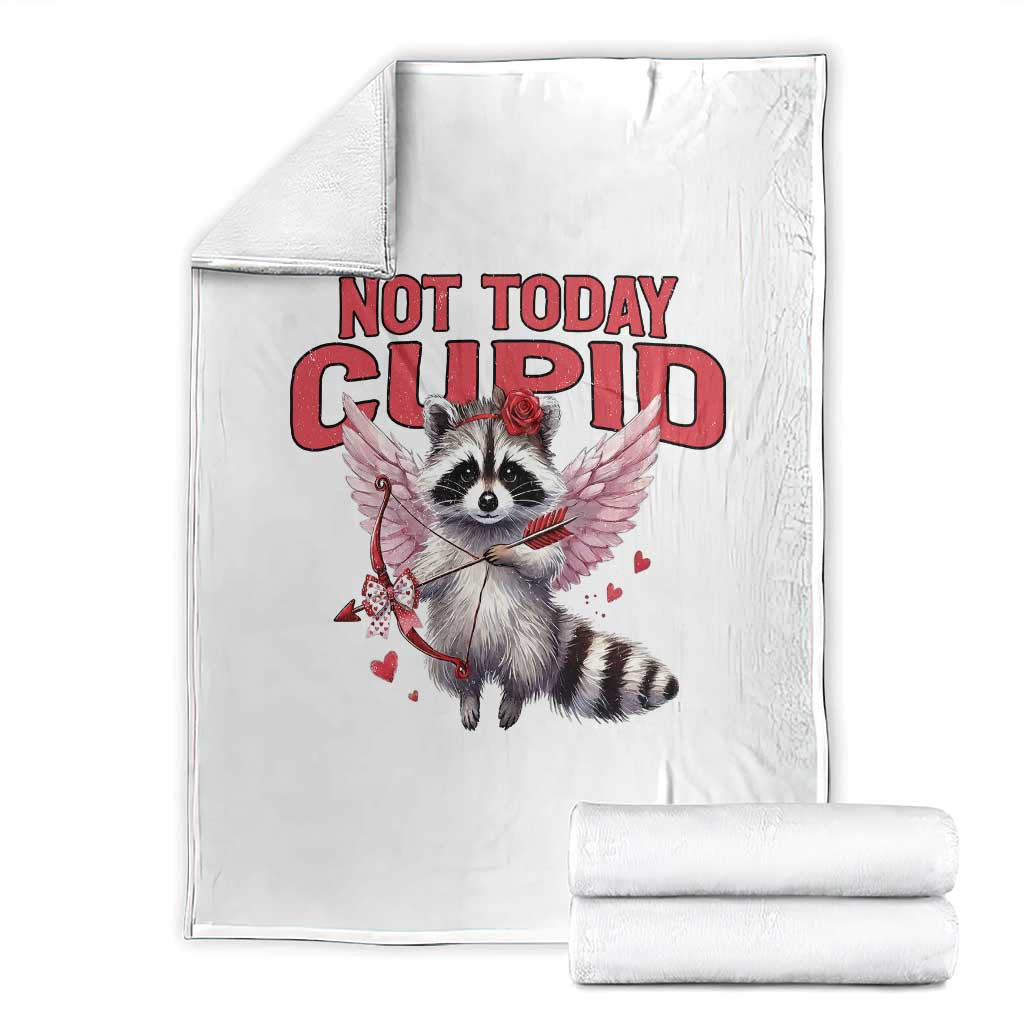 Funny Raccoon Cupid Anti Valentine Throw Blanket Not Today Cupid TS12 White Print Your Wear