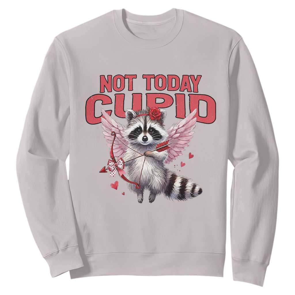 Funny Raccoon Cupid Anti Valentine Sweatshirt Not Today Cupid TS12 Ice Gray Print Your Wear