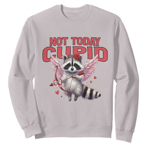 Funny Raccoon Cupid Anti Valentine Sweatshirt Not Today Cupid TS12 Ice Gray Print Your Wear