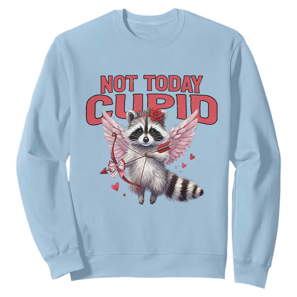 Funny Raccoon Cupid Anti Valentine Sweatshirt Not Today Cupid TS12 Light Blue Print Your Wear