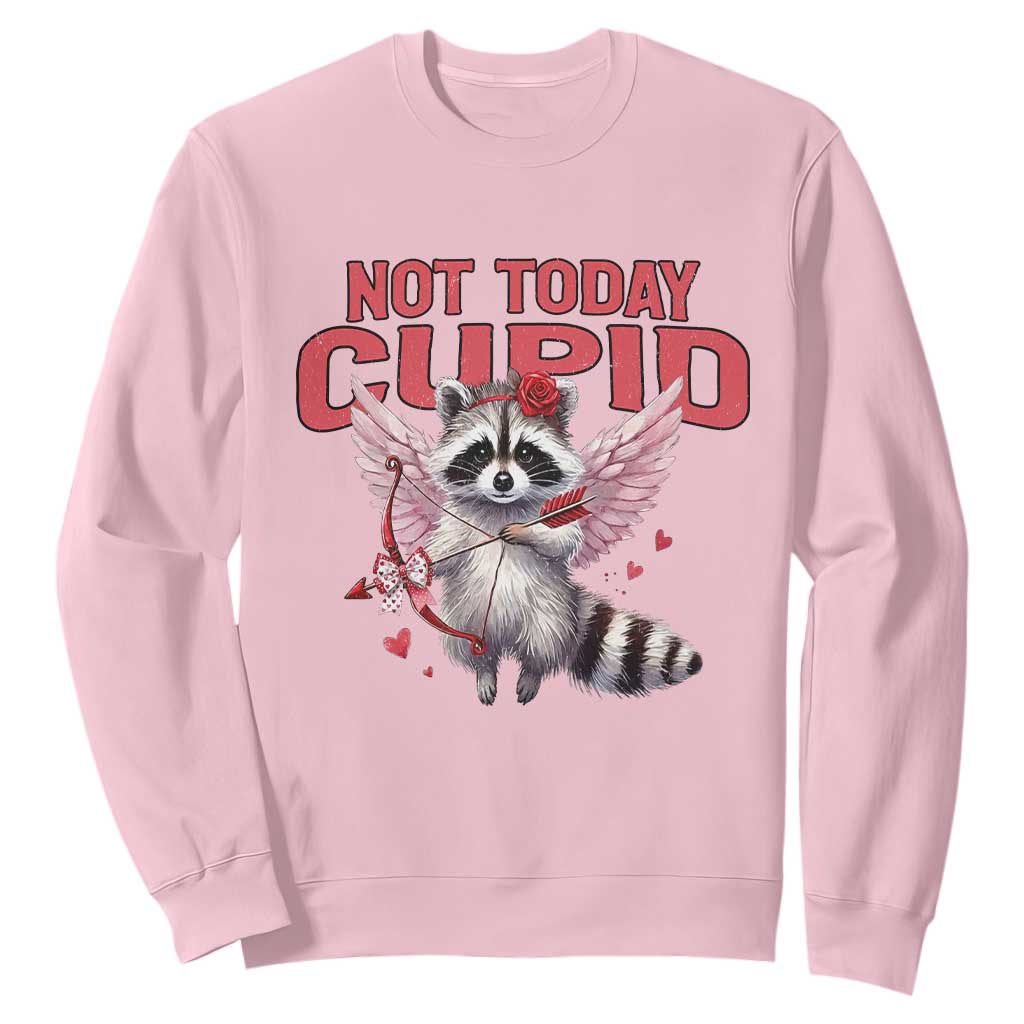 Funny Raccoon Cupid Anti Valentine Sweatshirt Not Today Cupid TS12 Light Pink Print Your Wear