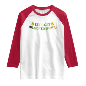 Lets Get Lucked Up Raglan Shirt St Patricks Day Drinking TS12 White Red Print Your Wear