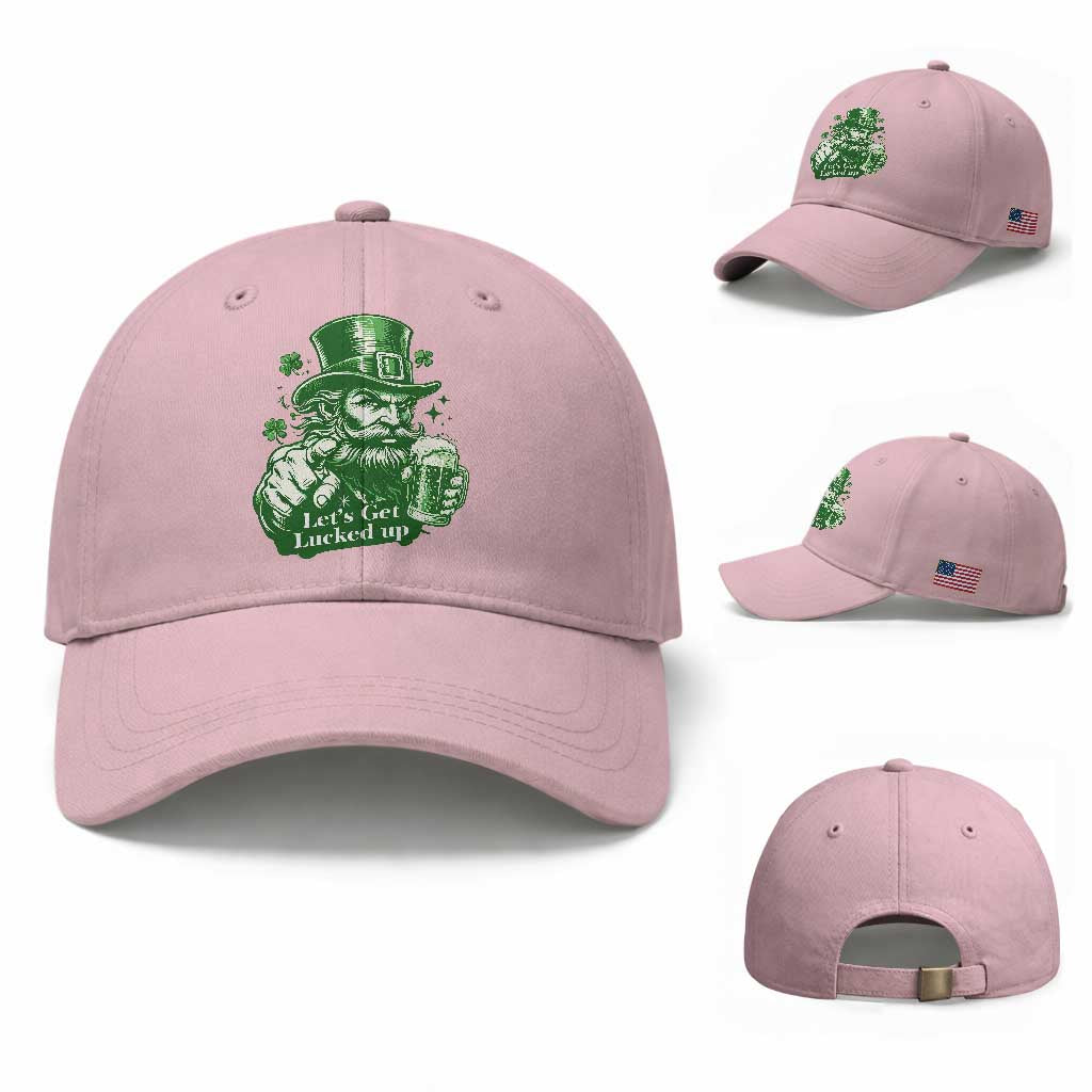 Lets Get Lucked Up Baseball Cap St Patricks Day Party Humor TS12 Baseball Cap Universal Fit Light Pink Print Your Wear