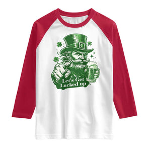 Lets Get Lucked Up Raglan Shirt St Patricks Day Party Humor TS12 White Red Print Your Wear