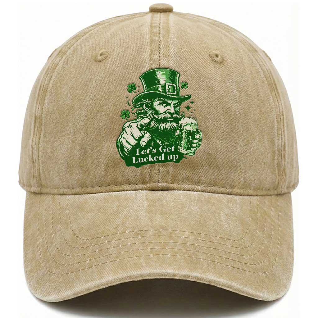 Lets Get Lucked Up Washed Cotton Baseball Cap St Patricks Day Party Humor TS12 Print Your Wear