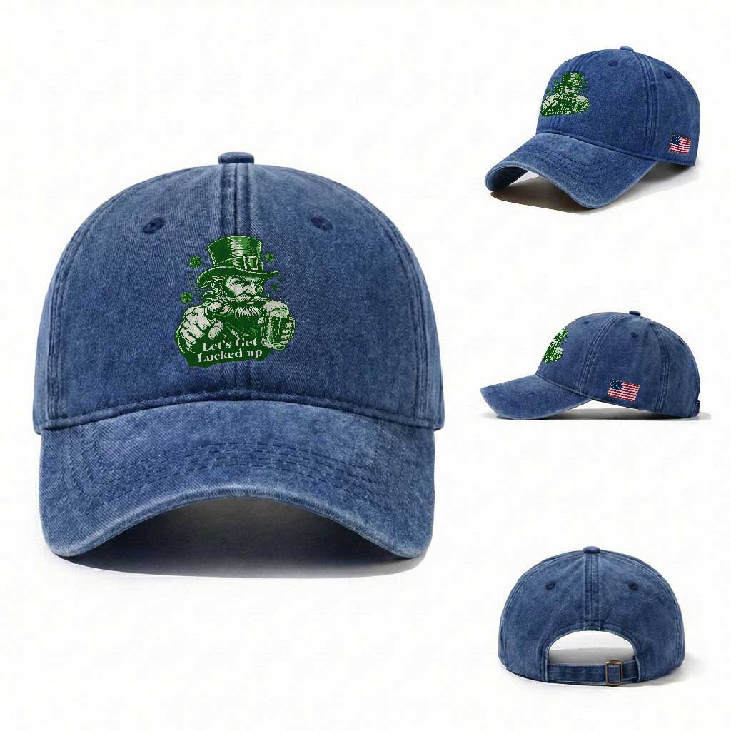 Lets Get Lucked Up Washed Cotton Baseball Cap St Patricks Day Party Humor TS12 Washed Cap Universal Fit Royal Blue Print Your Wear