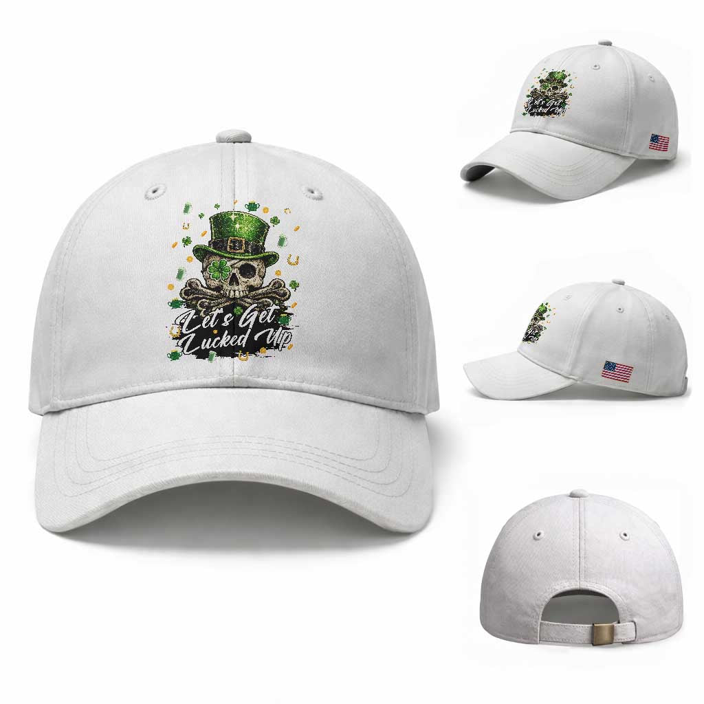 Lets Get Lucked Up Baseball Cap Lucky Skeleton St Patricks Day TS12 Baseball Cap Universal Fit White Print Your Wear