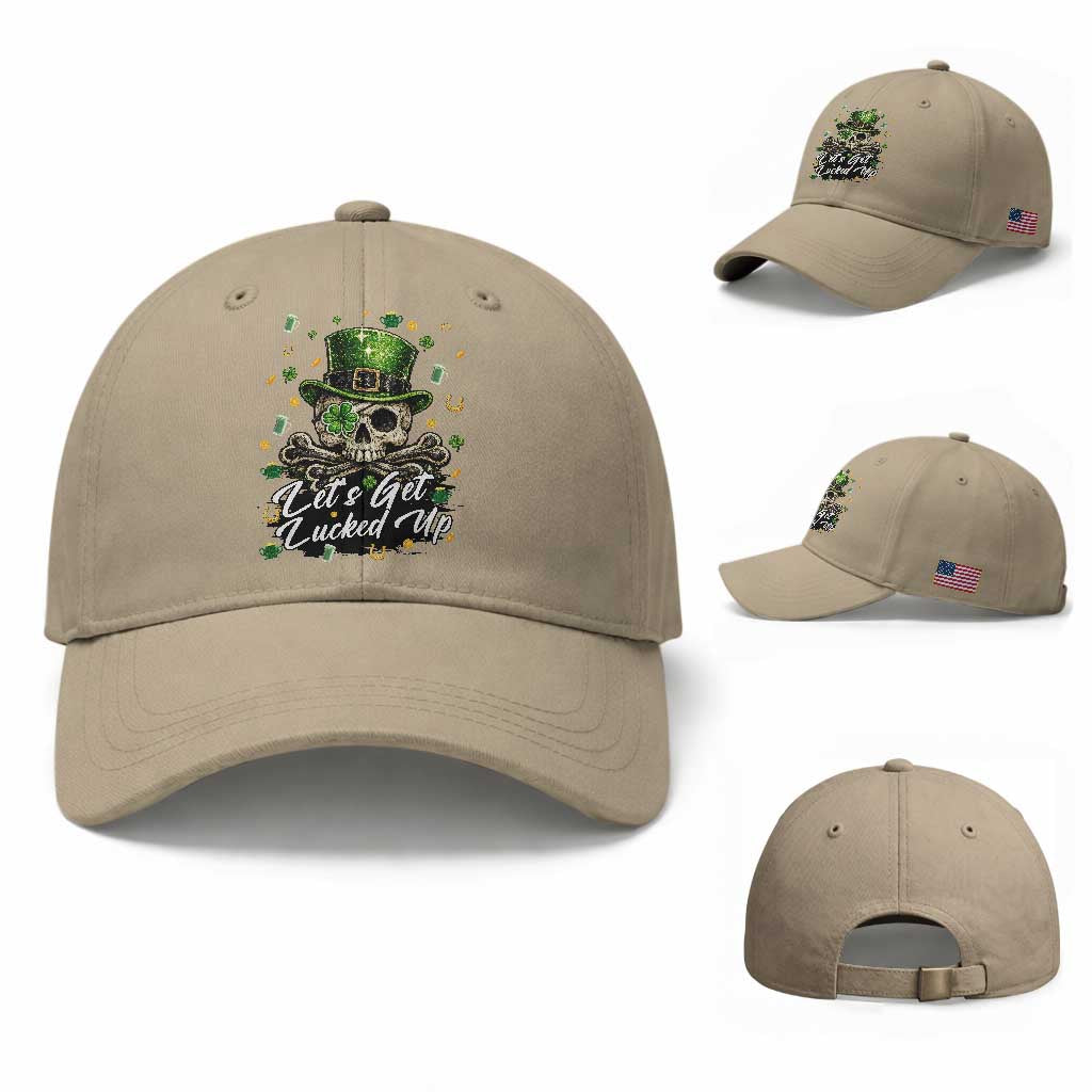 Lets Get Lucked Up Baseball Cap Lucky Skeleton St Patricks Day TS12 Baseball Cap Universal Fit Khaki Print Your Wear