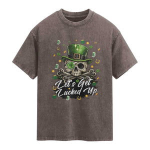 Lets Get Lucked Up Washed Cotton T-Shirt Lucky Skeleton St Patricks Day