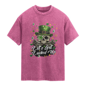 Lets Get Lucked Up Washed Cotton T-Shirt Lucky Skeleton St Patricks Day