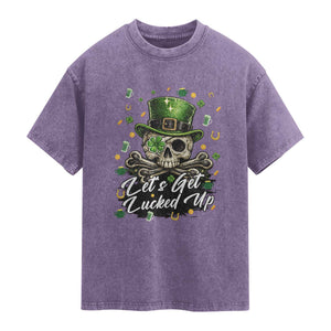 Lets Get Lucked Up Washed Cotton T-Shirt Lucky Skeleton St Patricks Day
