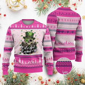 Lets Get Lucked Up Ugly Christmas Sweater Lucky Skeleton St Patricks Day TS12 Hot Pink Print Your Wear
