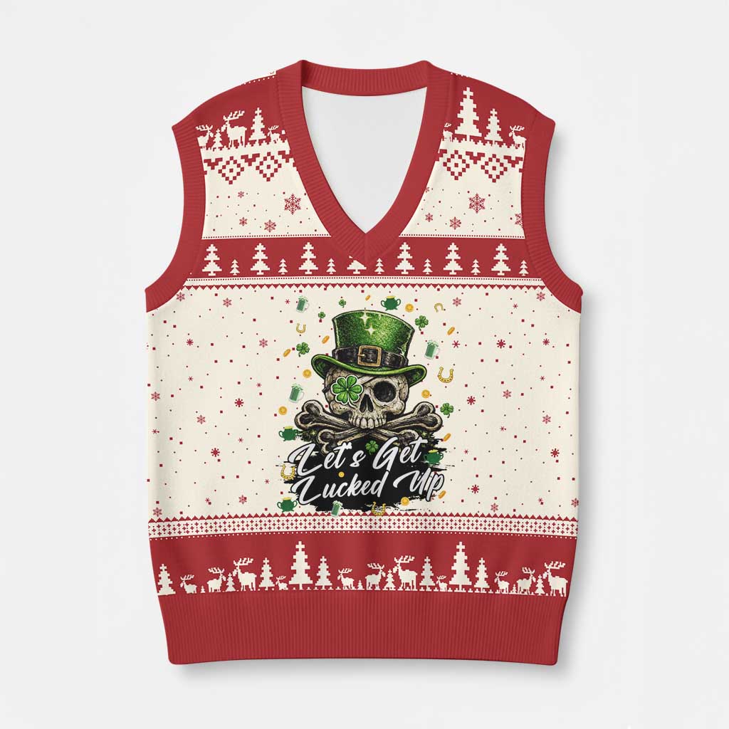 Lets Get Lucked Up V-Neck Knit Sweater Vest Lucky Skeleton St Patricks Day TS12 Beige Red Print Your Wear