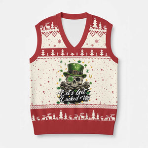 Lets Get Lucked Up V-Neck Knit Sweater Vest Lucky Skeleton St Patricks Day TS12 Beige Red Print Your Wear