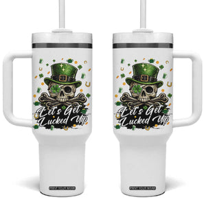 Lets Get Lucked Up Tumbler With Handle Lucky Skeleton St Patricks Day TS12 One Size: 40 oz White Print Your Wear