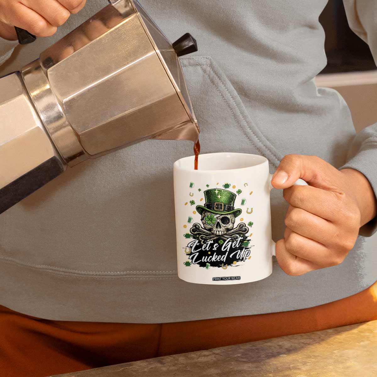 Lets Get Lucked Up Coffee Mug Lucky Skeleton St Patricks Day TS12 Print Your Wear