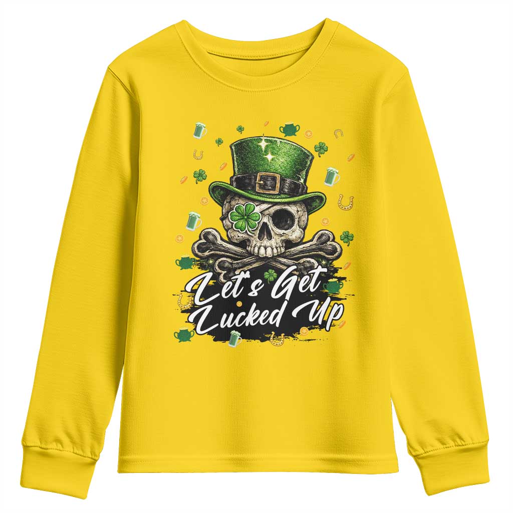 Lets Get Lucked Up Youth Sweatshirt Lucky Skeleton St Patricks Day TS12 Daisy Print Your Wear
