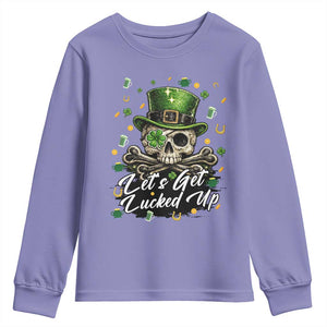 Lets Get Lucked Up Youth Sweatshirt Lucky Skeleton St Patricks Day TS12 Violet Print Your Wear