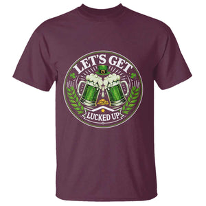 Lets Get Lucked Up T Shirt Funny Saint Patricks Day Lucky Drinking TS12 Maroon Print Your Wear