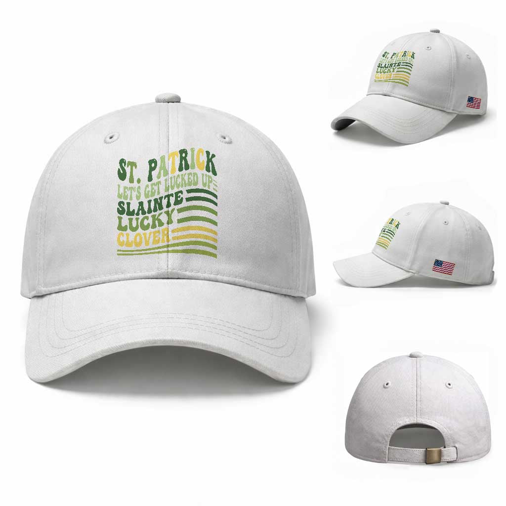 Lets Get Lucked Up Baseball Cap Funny St Patricks Day TS12 Baseball Cap Universal Fit White Print Your Wear