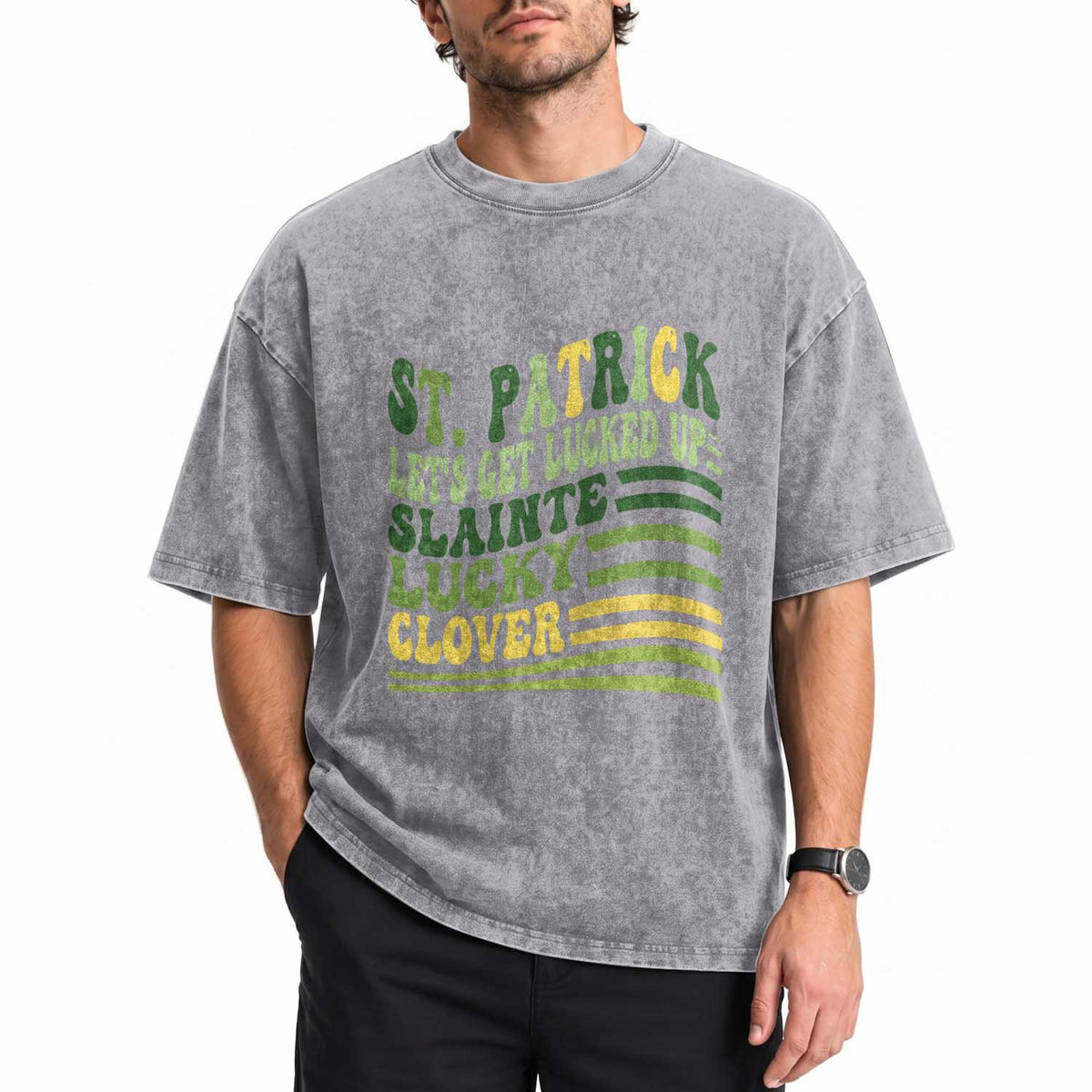 Lets Get Lucked Up Washed Cotton T-Shirt Funny St Patricks Day