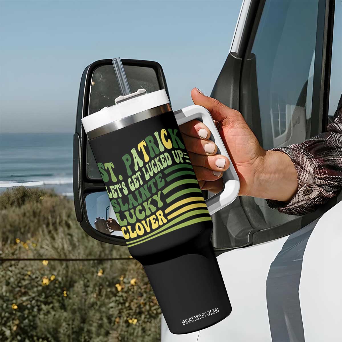 Lets Get Lucked Up Tumbler With Handle Funny St Patricks Day TS12 Print Your Wear