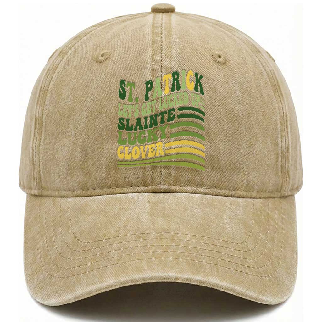 Lets Get Lucked Up Washed Cotton Baseball Cap Funny St Patricks Day TS12 Print Your Wear