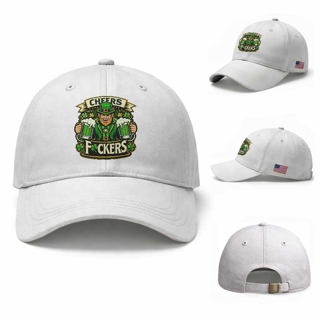 Cheers Fckers Baseball Cap Funny Leprechaun St Patricks Day Party TS12 Baseball Cap Universal Fit White Print Your Wear