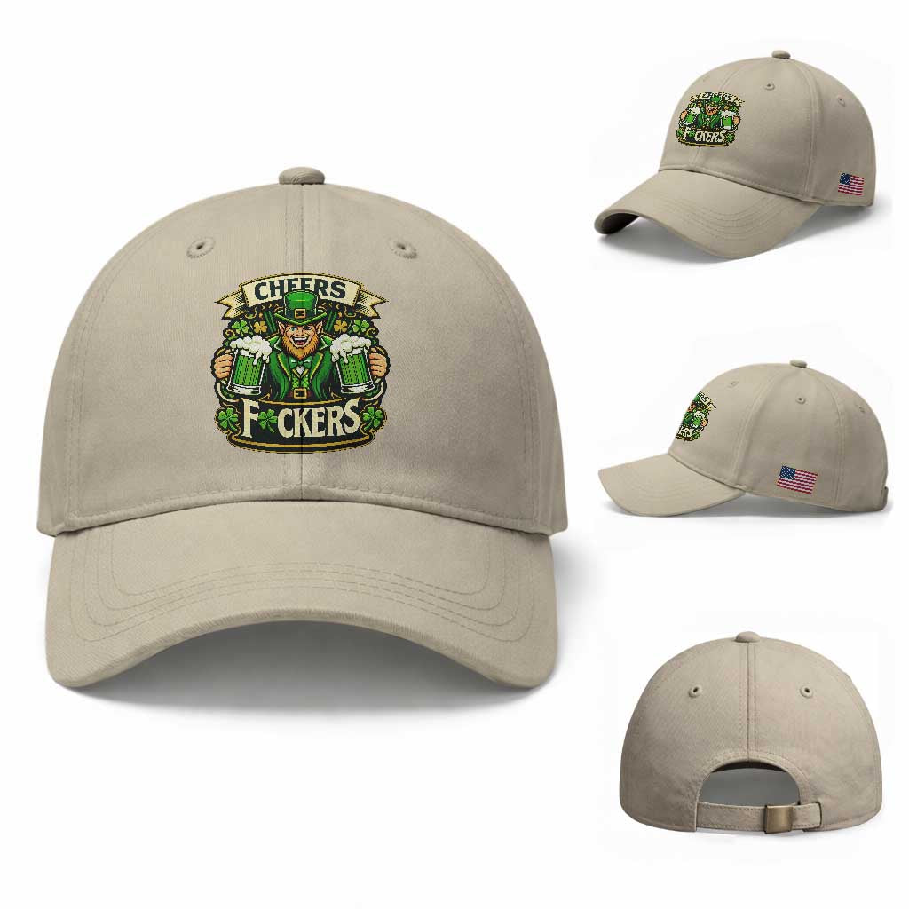 Cheers Fckers Baseball Cap Funny Leprechaun St Patricks Day Party TS12 Baseball Cap Universal Fit Beige Print Your Wear