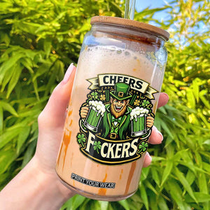 Cheers Fckers Glass Can Funny Leprechaun St Patricks Day Party TS12 Black Print Your Wear