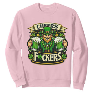 Cheers Fckers Sweatshirt Funny Leprechaun St Patricks Day Party TS12 Light Pink Print Your Wear
