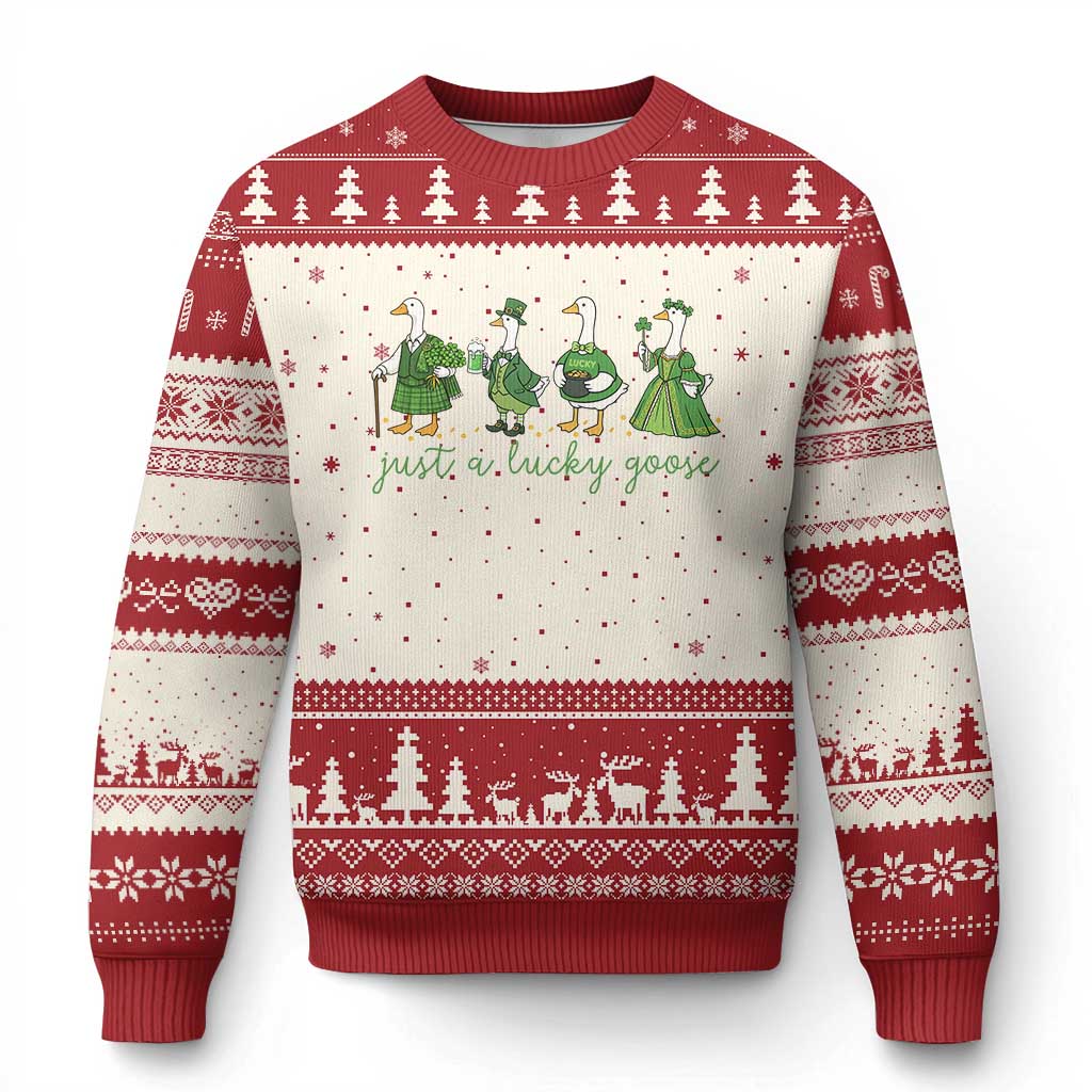Just A Lucky Goose Ugly Christmas Sweater Funny St Patricks Day Irish Gift TS12 Beige Red Print Your Wear