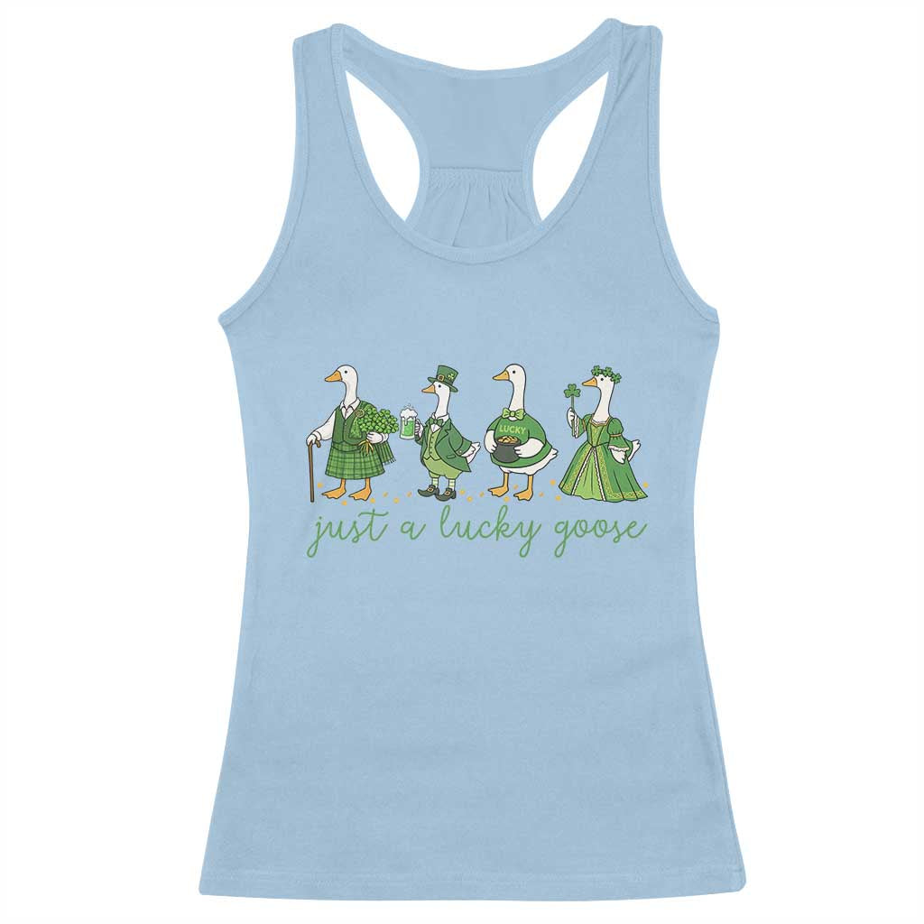 Just A Lucky Goose Racerback Tank Top Funny St Patricks Day Irish Gift TS12 Light Blue Print Your Wear