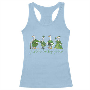 Just A Lucky Goose Racerback Tank Top Funny St Patricks Day Irish Gift TS12 Light Blue Print Your Wear