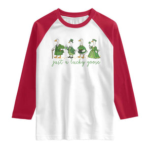 Just A Lucky Goose Raglan Shirt Funny St Patricks Day Irish Gift TS12 White Red Print Your Wear