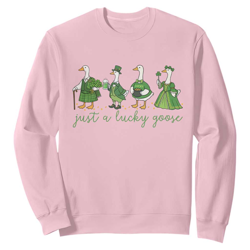 Just A Lucky Goose Sweatshirt Funny St Patricks Day Irish Gift TS12 Light Pink Print Your Wear