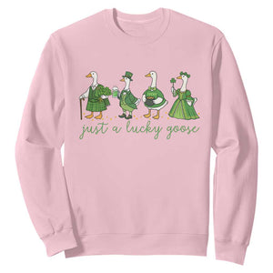 Just A Lucky Goose Sweatshirt Funny St Patricks Day Irish Gift TS12 Light Pink Print Your Wear