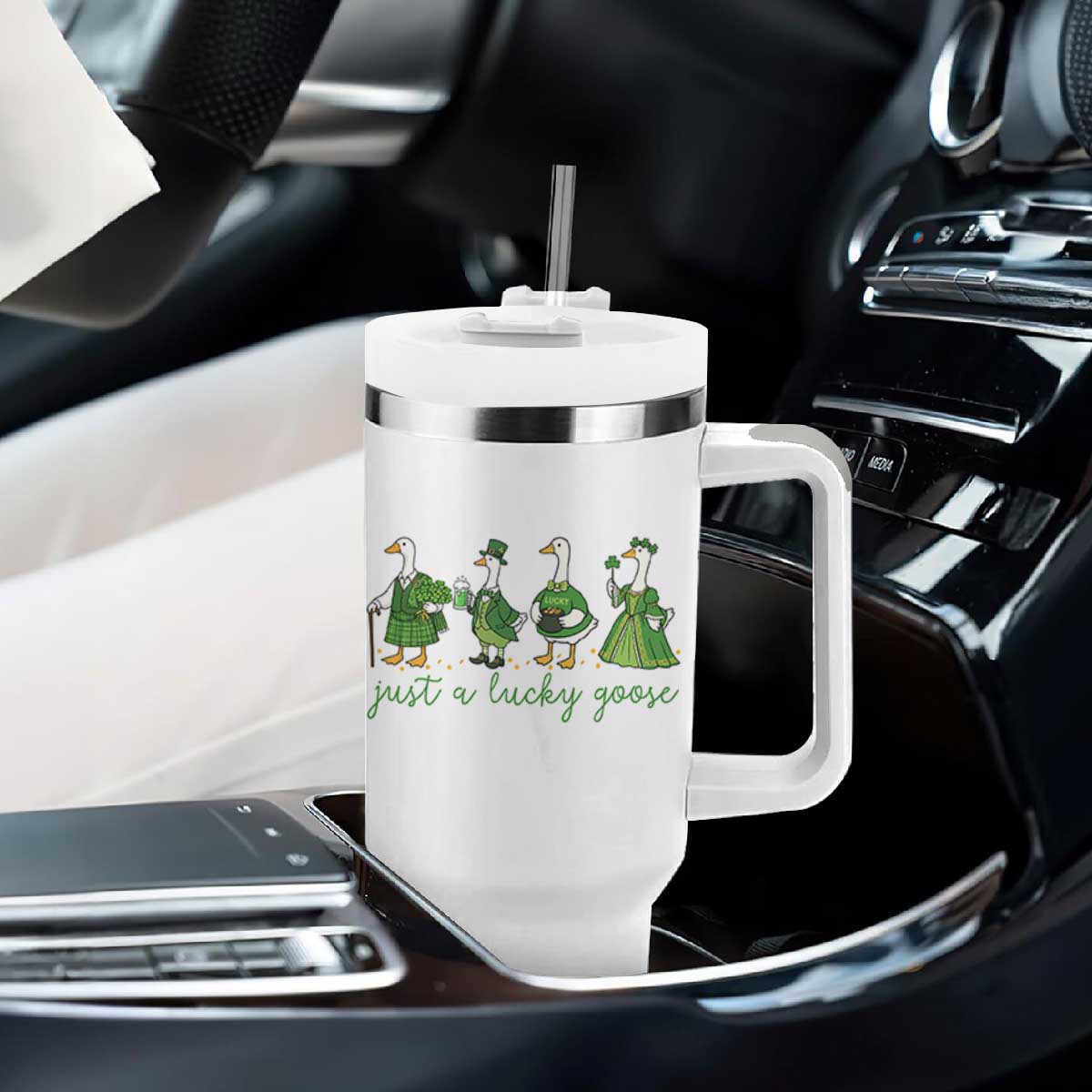 Just A Lucky Goose Tumbler With Handle Funny St Patricks Day Irish Gift TS12 Print Your Wear