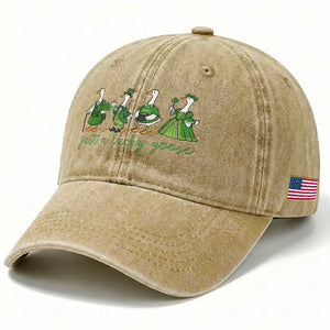 Just A Lucky Goose Washed Cotton Baseball Cap Funny St Patricks Day Irish Gift TS12 Print Your Wear